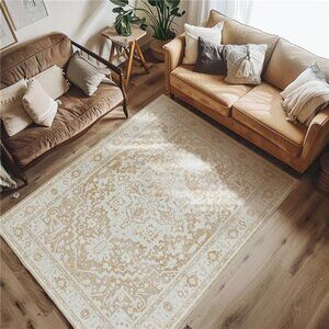 Washable Area Rug 5x7 Low Pile Bedroom Rug Stain Resistant Vintage Rug